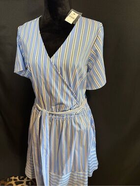 NWT Lane Bryant Light Blue and White Striped Wrap Midi Dress.